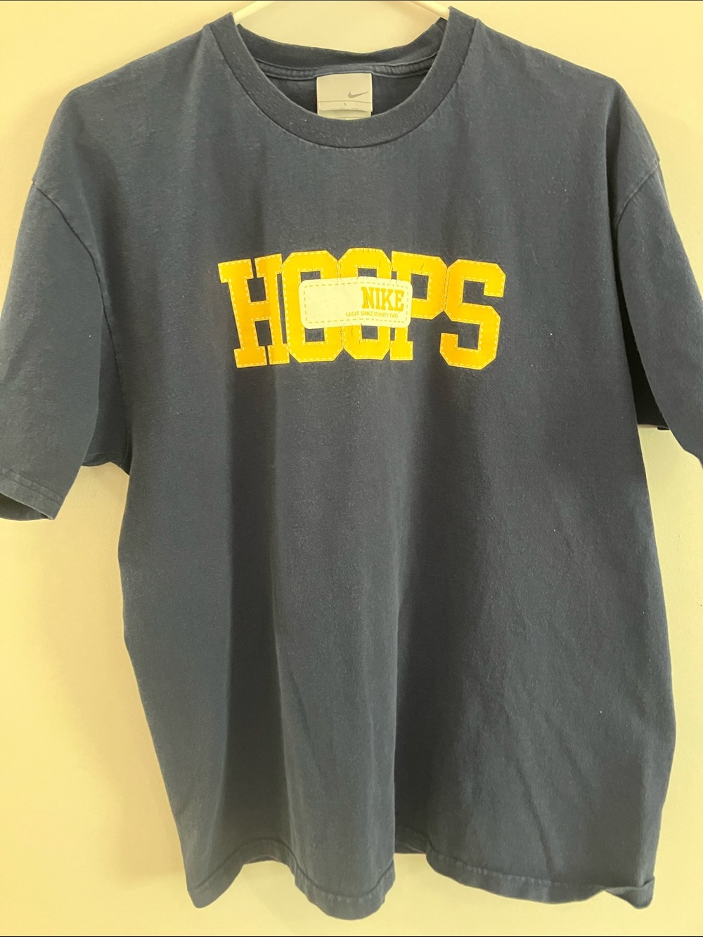 Nike Navy Short Sleeve Tee with Yellow 'HOOPS' Logo. Large men’s